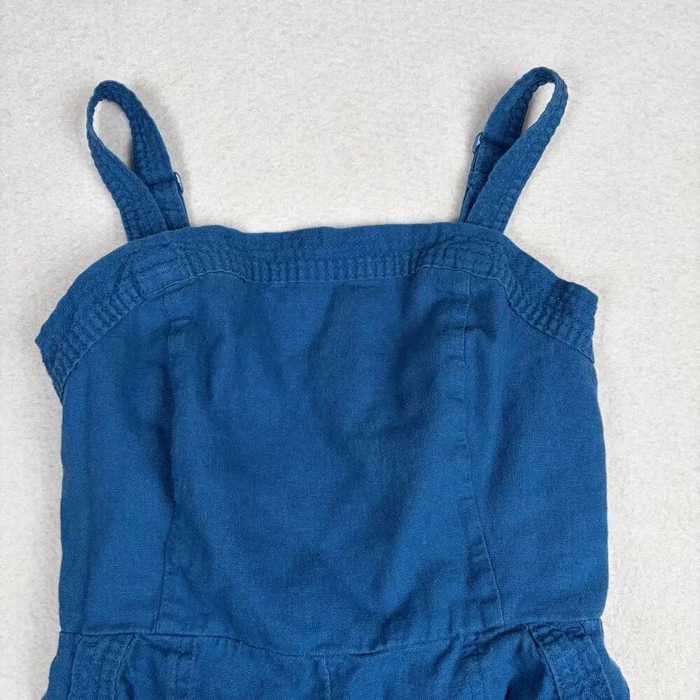 Old Navy Linen Blend Romper Girl's M Blue Sleeveless Boho Cute Playground Summer